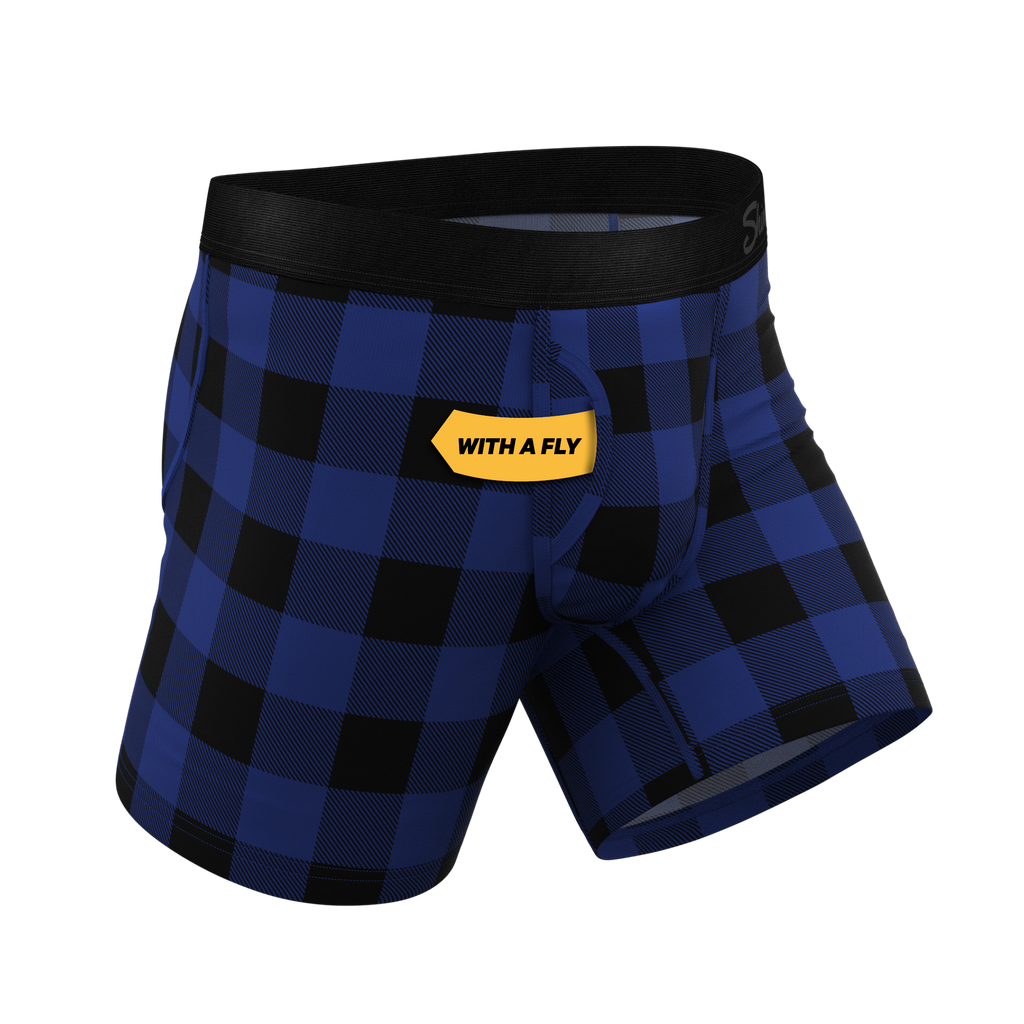 The Precious Plums | Blue Plaid Ball Hammock® Pouch Underwear With Fly - Shinesty