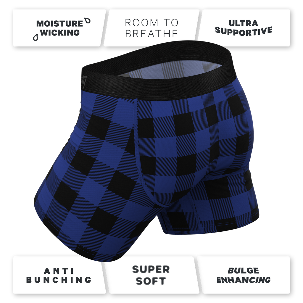 The Precious Plums | Blue Plaid Ball Hammock® Pouch Underwear With Fly - Shinesty