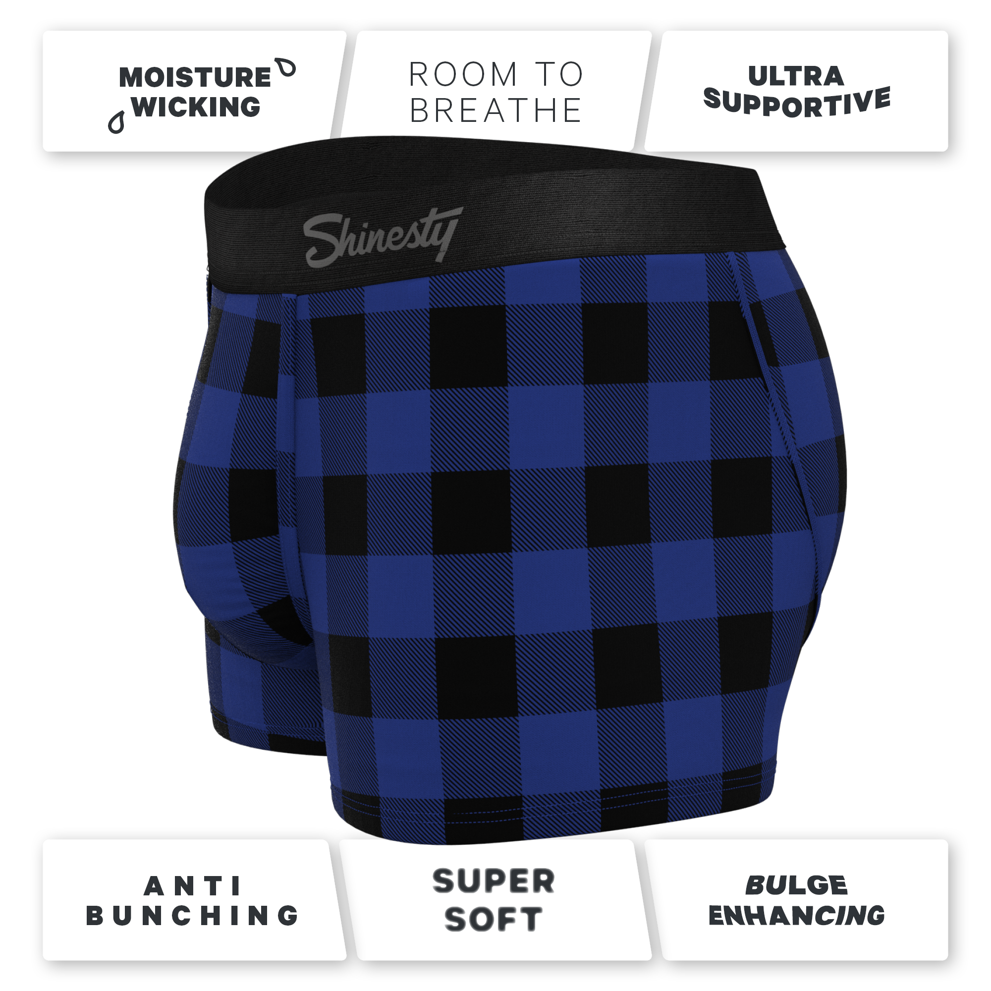 The Precious Plums | Blue Plaid Ball Hammock® Pouch Trunks Underwear - Shinesty