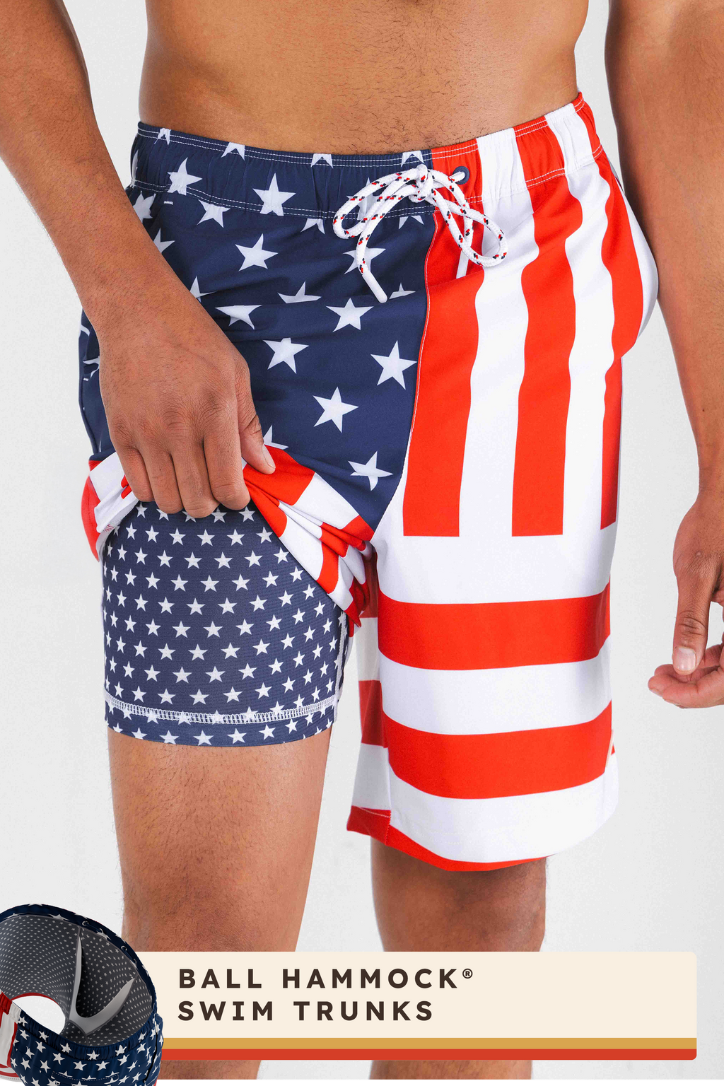 The Reagans | American Flag Patch Ball Hammock® Pouch 8" Swim Trunks - Shinesty