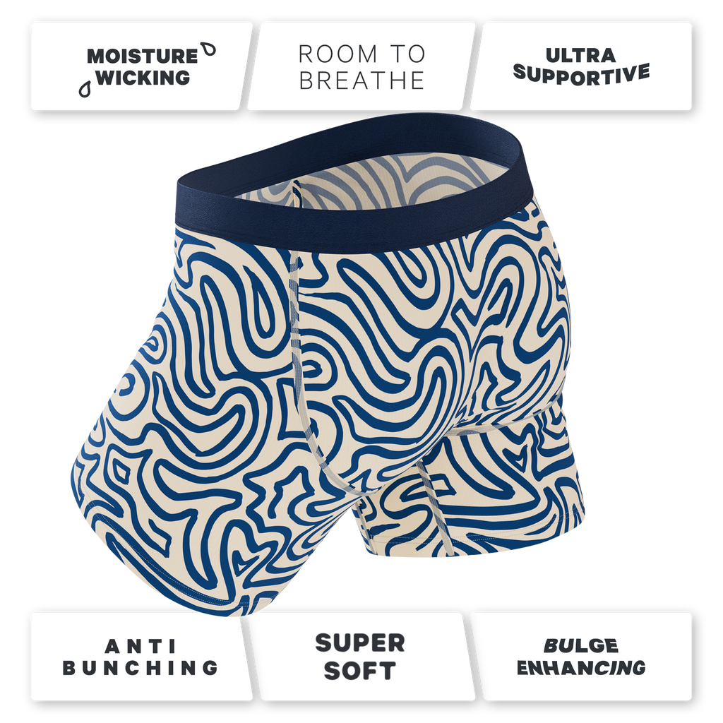 The Rio Grande | Abstract Navy Line Ball Hammock® Pouch Underwear With Fly - Shinesty
