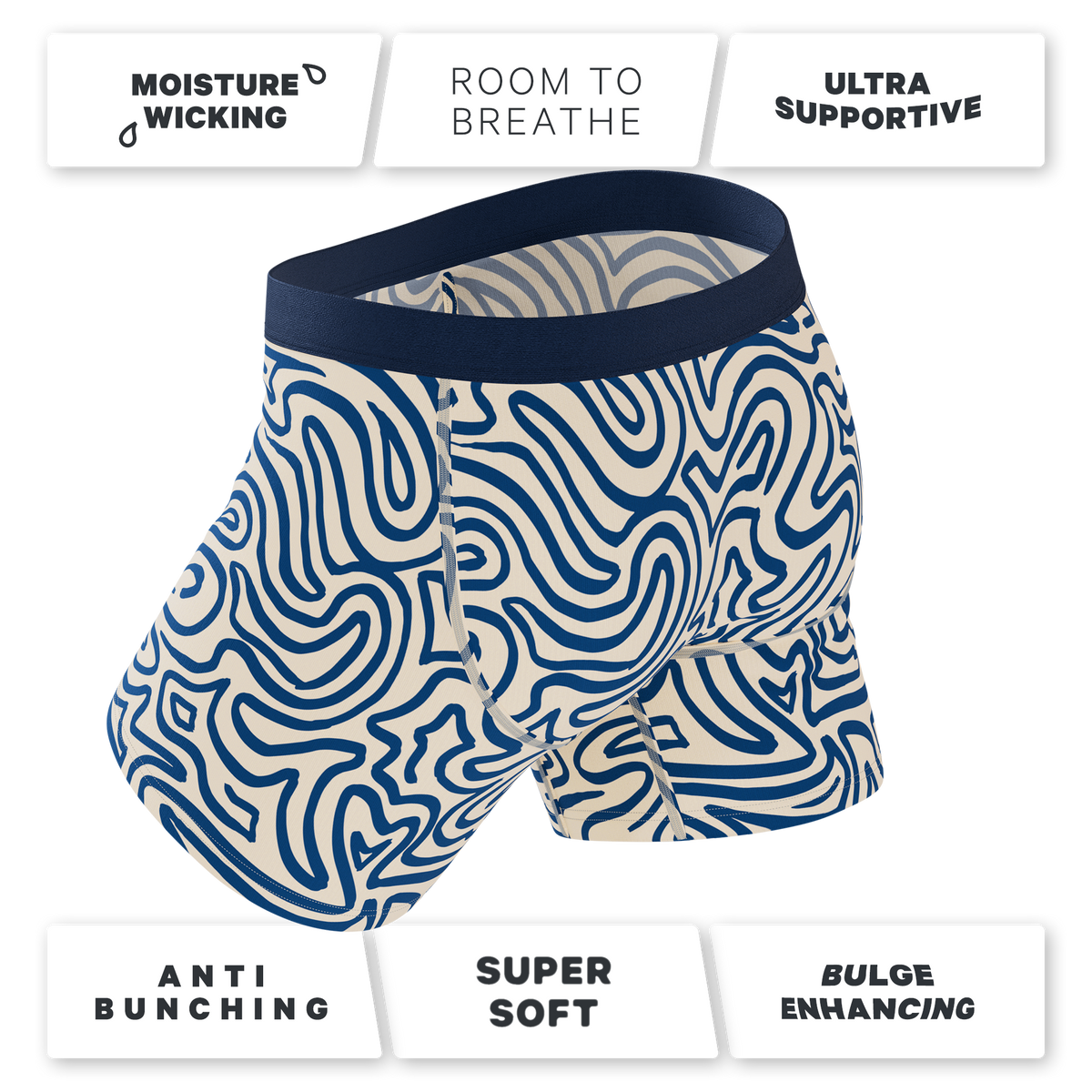The Rio Grande | Abstract Navy Line Ball Hammock® Pouch Underwear With Fly - Shinesty