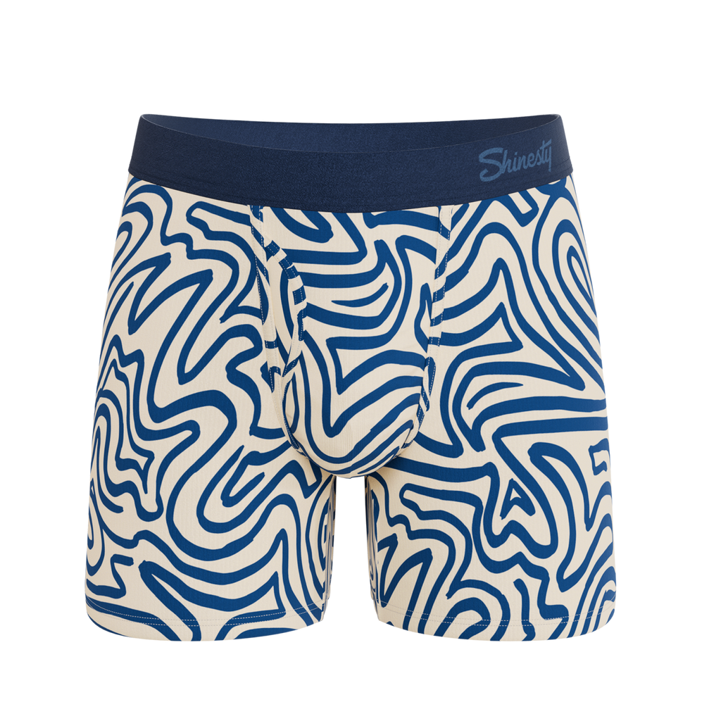 The Rio Grande | Abstract Navy Line Ball Hammock® Pouch Underwear With Fly - Shinesty