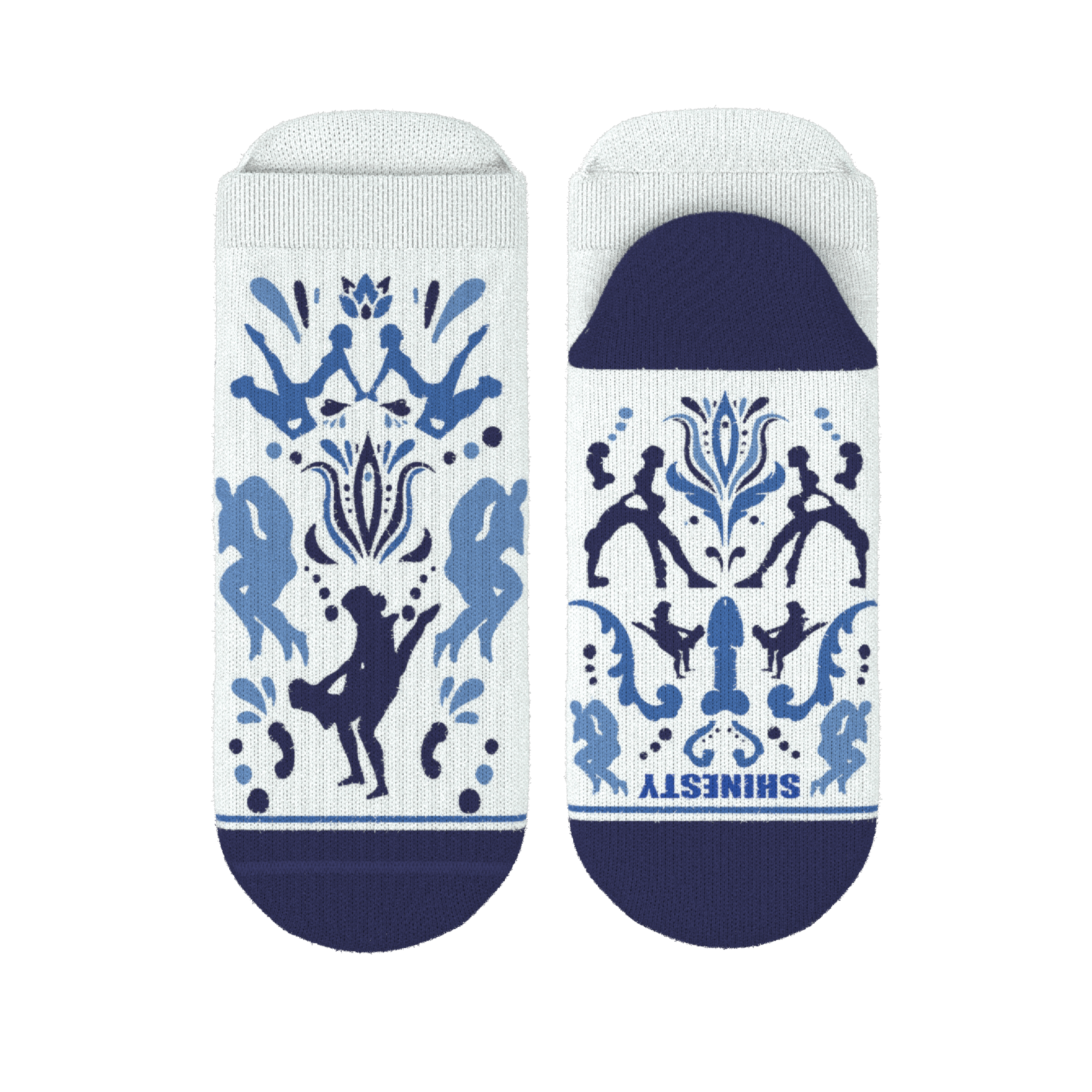The Risqué Rorschach | Naughty Blue Willow Heel Hammock™ Ankle Socks - Shinesty