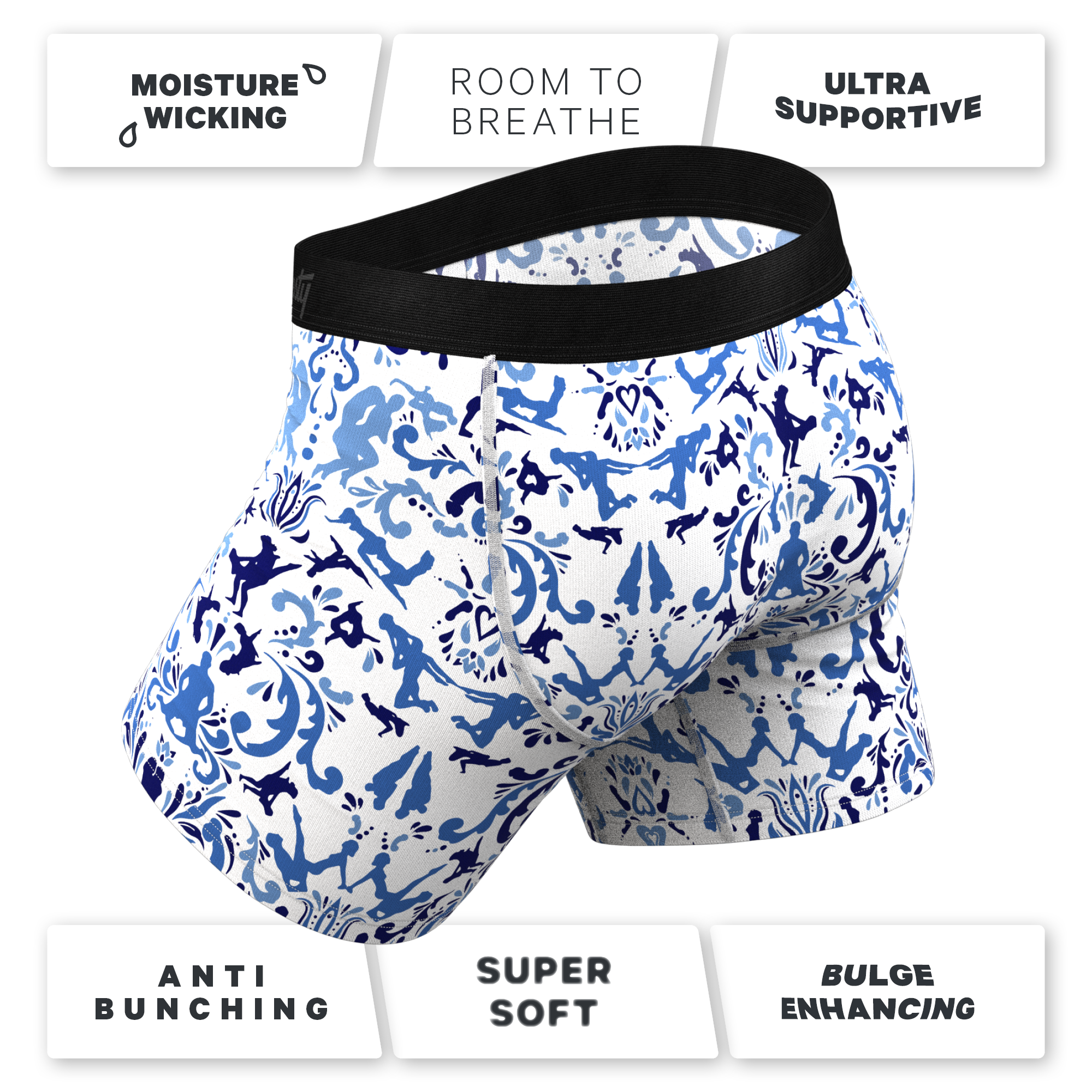 The Risqué Rorschach  | Blue Willow Ball Hammock® Pouch Underwear With Fly - Shinesty