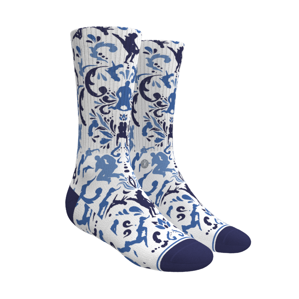 The Risqué Rorschach | Naughty Blue Willow Heel Hammock™ Crew Socks - Shinesty