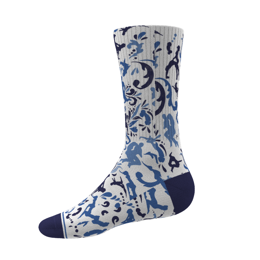 The Risqué Rorschach | Naughty Blue Willow Heel Hammock™ Crew Socks - Shinesty