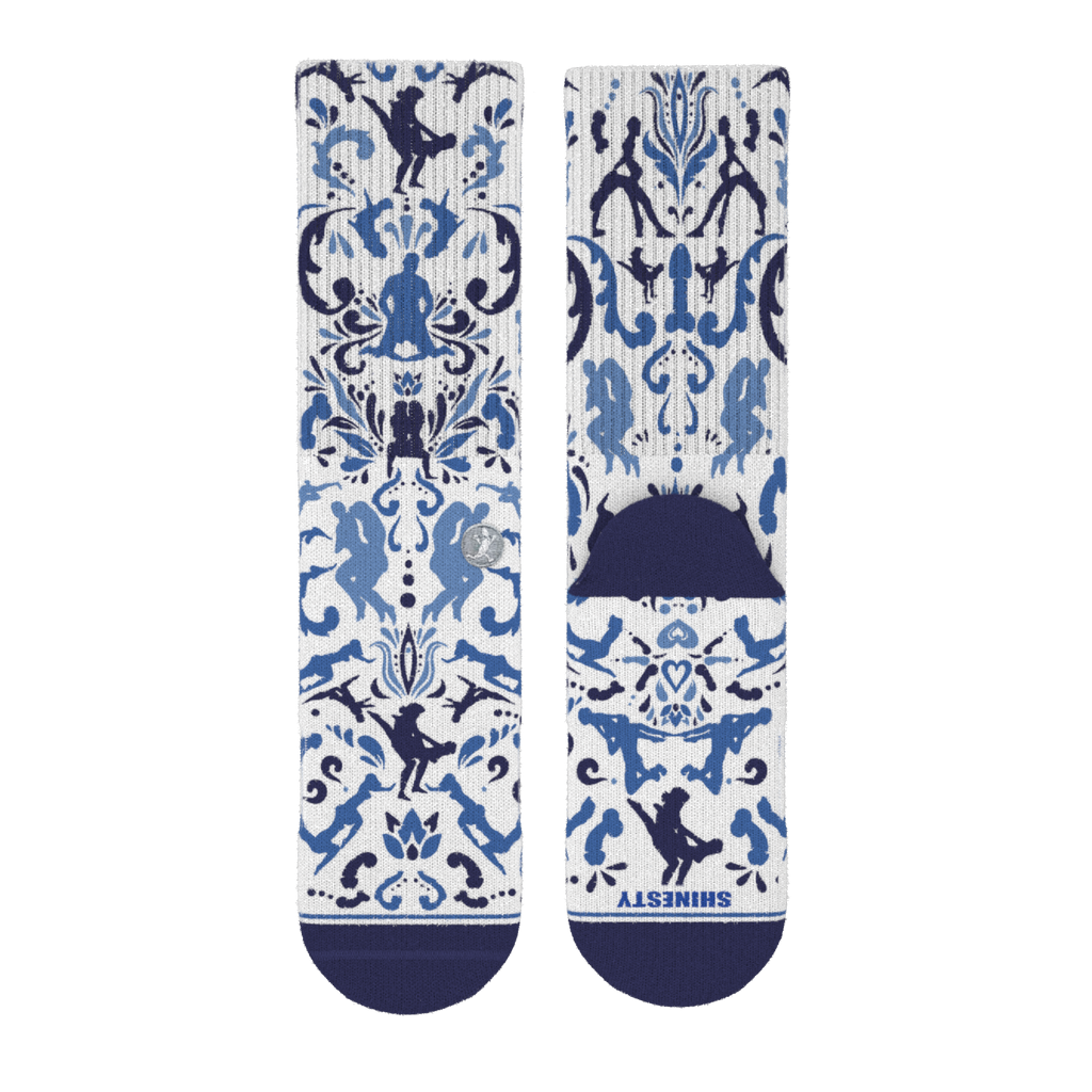The Risqué Rorschach | Naughty Blue Willow Heel Hammock™ Crew Socks - Shinesty