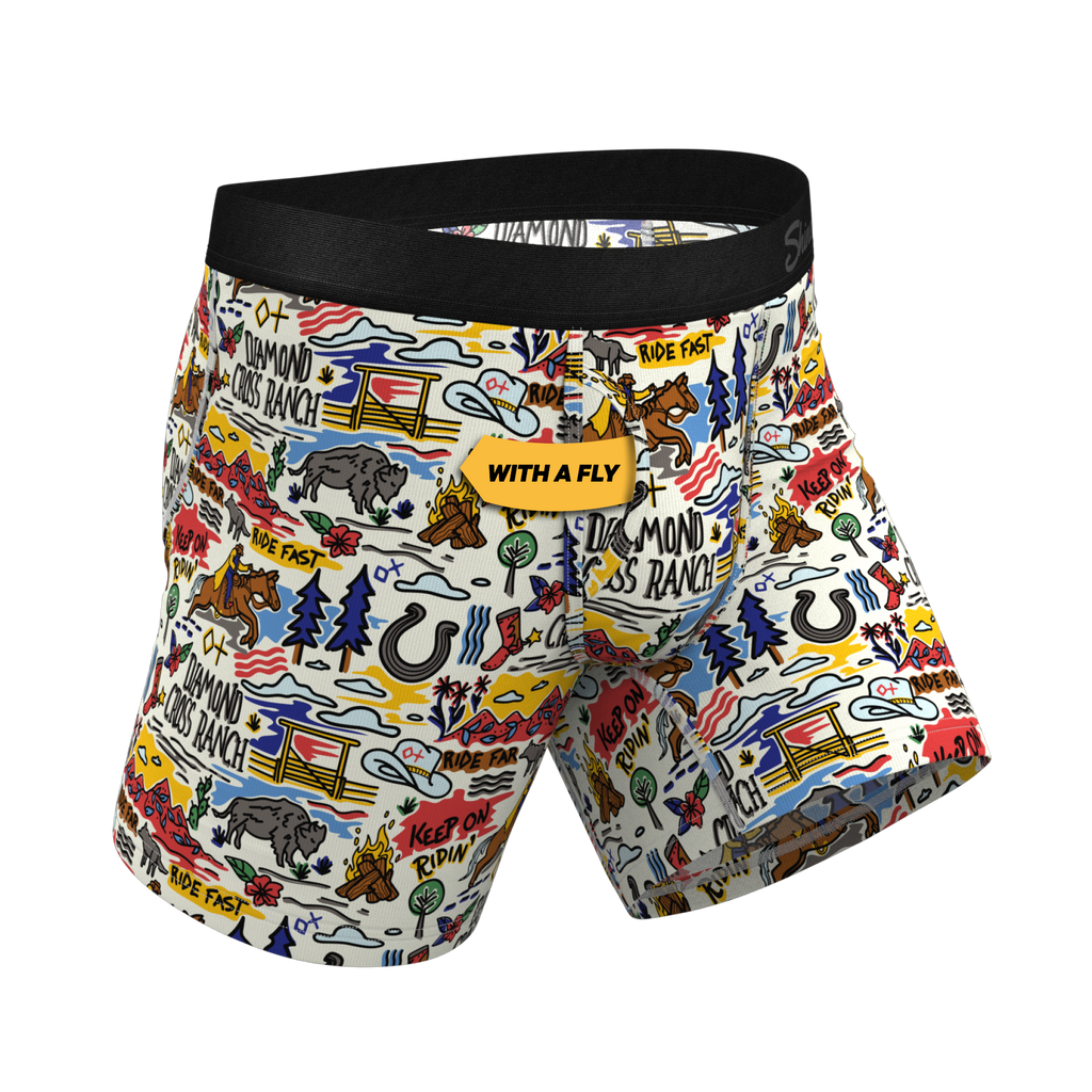 The Rowdy Rodeo | Western Map Shinesty x Diamond Cross Ranch Ball Hammock® Pouch Underwear With Fly - Shinesty