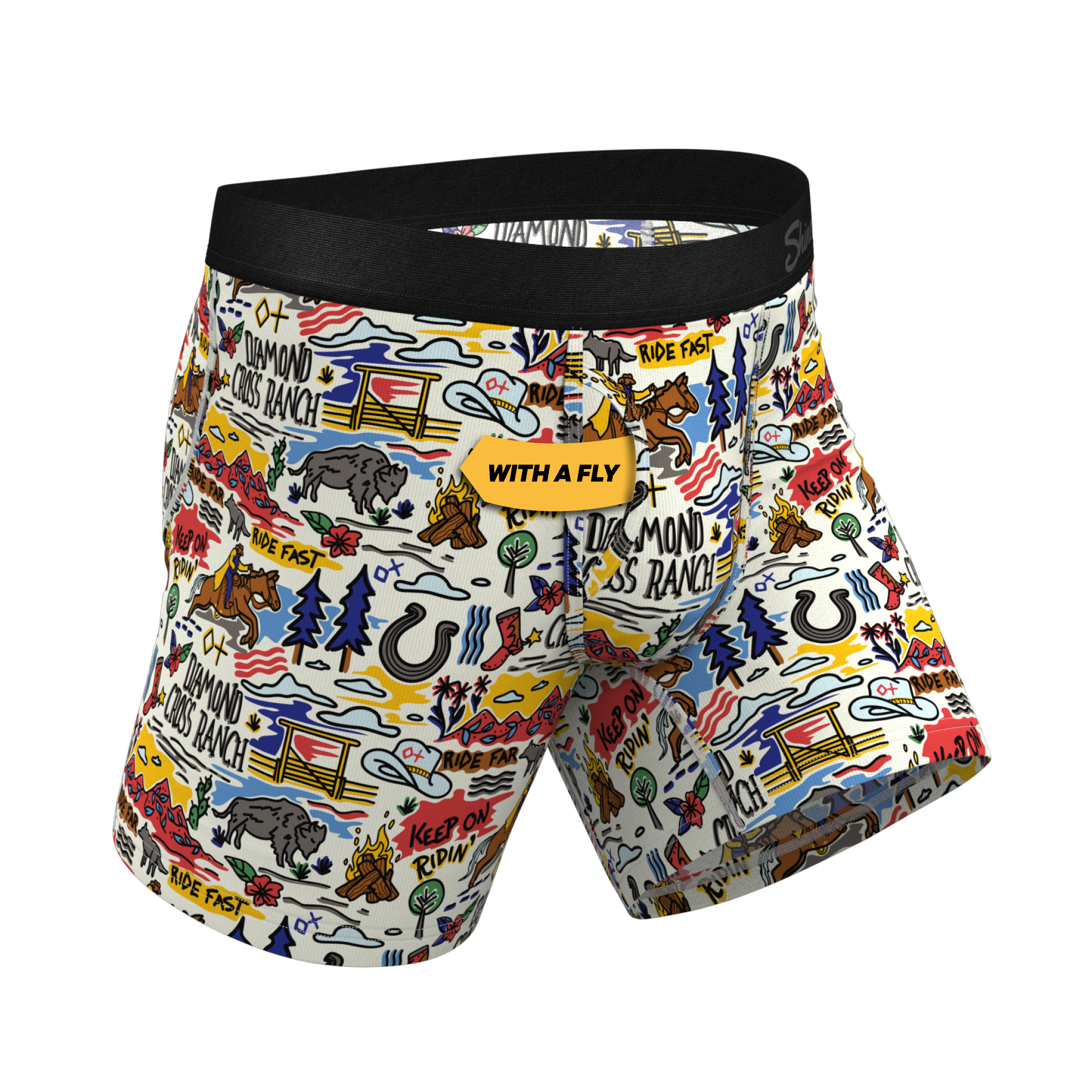 The Rowdy Rodeo | Western Map Shinesty x Diamond Cross Ranch Ball Hammock® Pouch Underwear With Fly - Shinesty