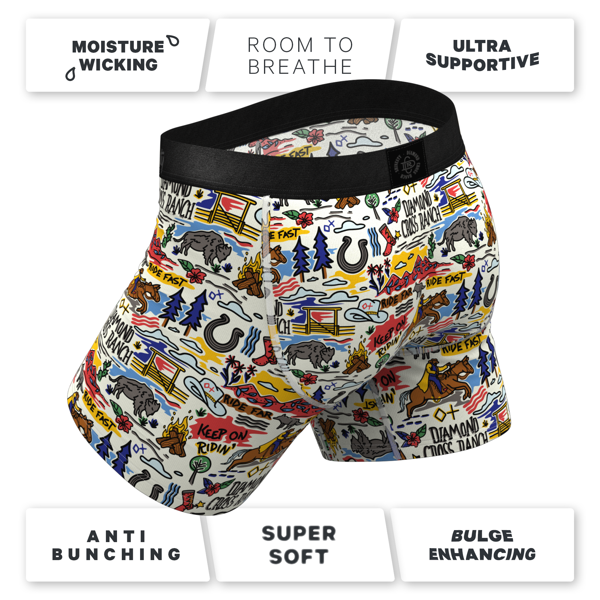 The Rowdy Rodeo | Western Map Shinesty x Diamond Cross Ranch Ball Hammock® Pouch Underwear With Fly - Shinesty