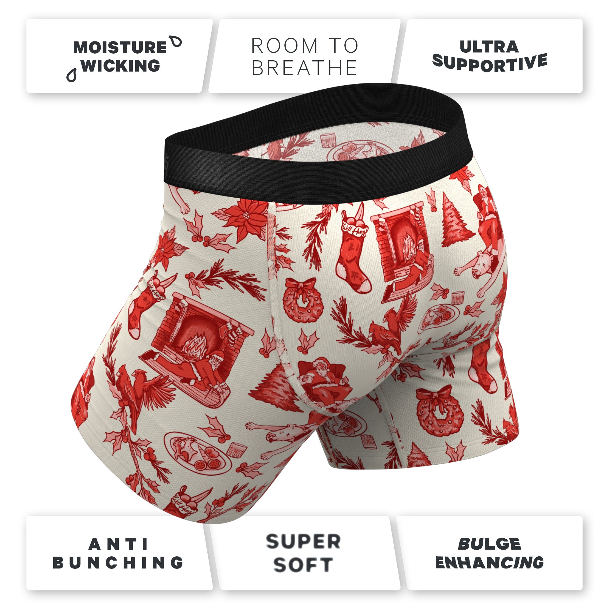 The Santa Slays | Christmas Toile Ball Hammock® Pouch Underwear With Fly - Shinesty
