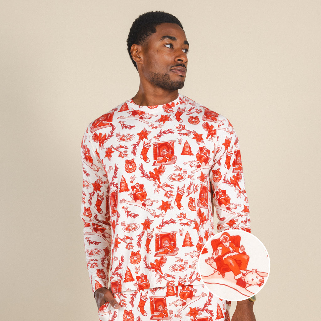 The Santa Slays | Christmas Toile SleepDeep™ Men’s Long Sleeve Pajama Shirt - Shinesty