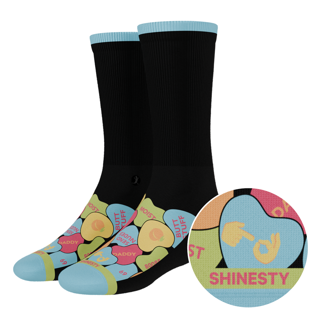 The Smooth Talker | Candy Hearts Heel Hammock™ Crew Socks - Shinesty
