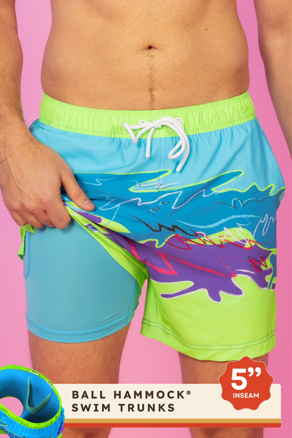 The Snack Shack | Retro Neon Ball Hammock® Pouch 5" Swim Trunks - Shinesty