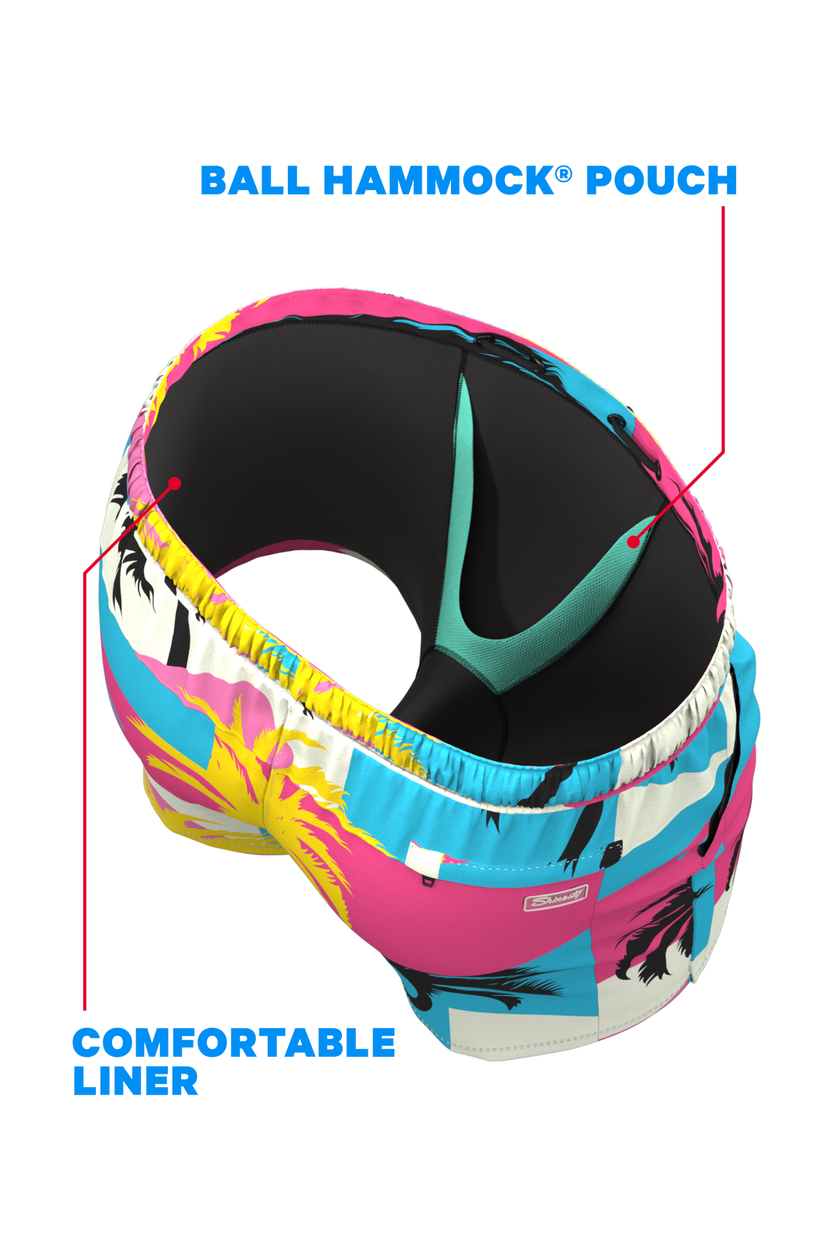 The SoCal Summer | Black and Pink Tropical Ball Hammock® Pouch 8" Swim Trunks - Shinesty