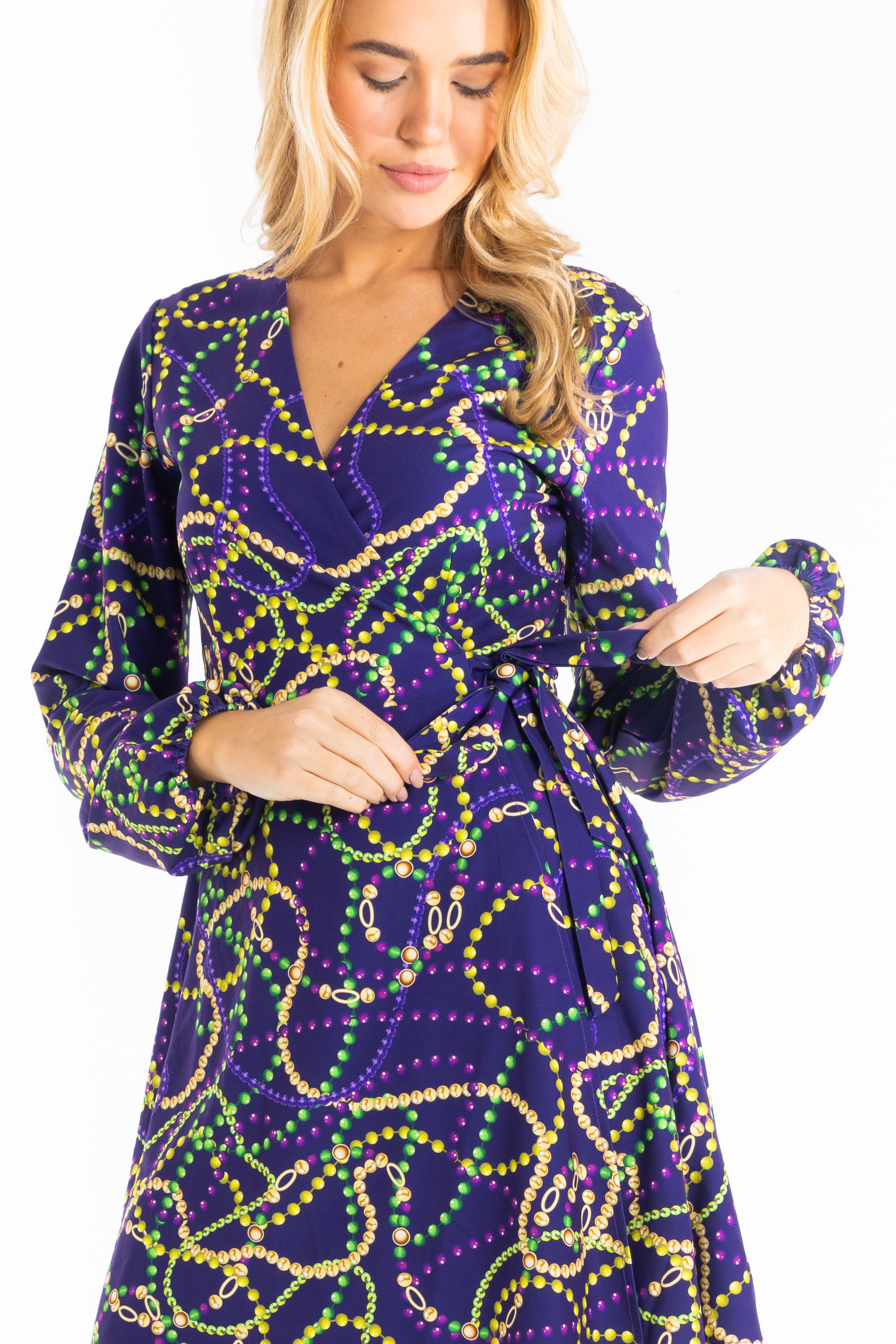 The Carnival Krewe | Mardi Gras Beads Wrap Dress - Shinesty