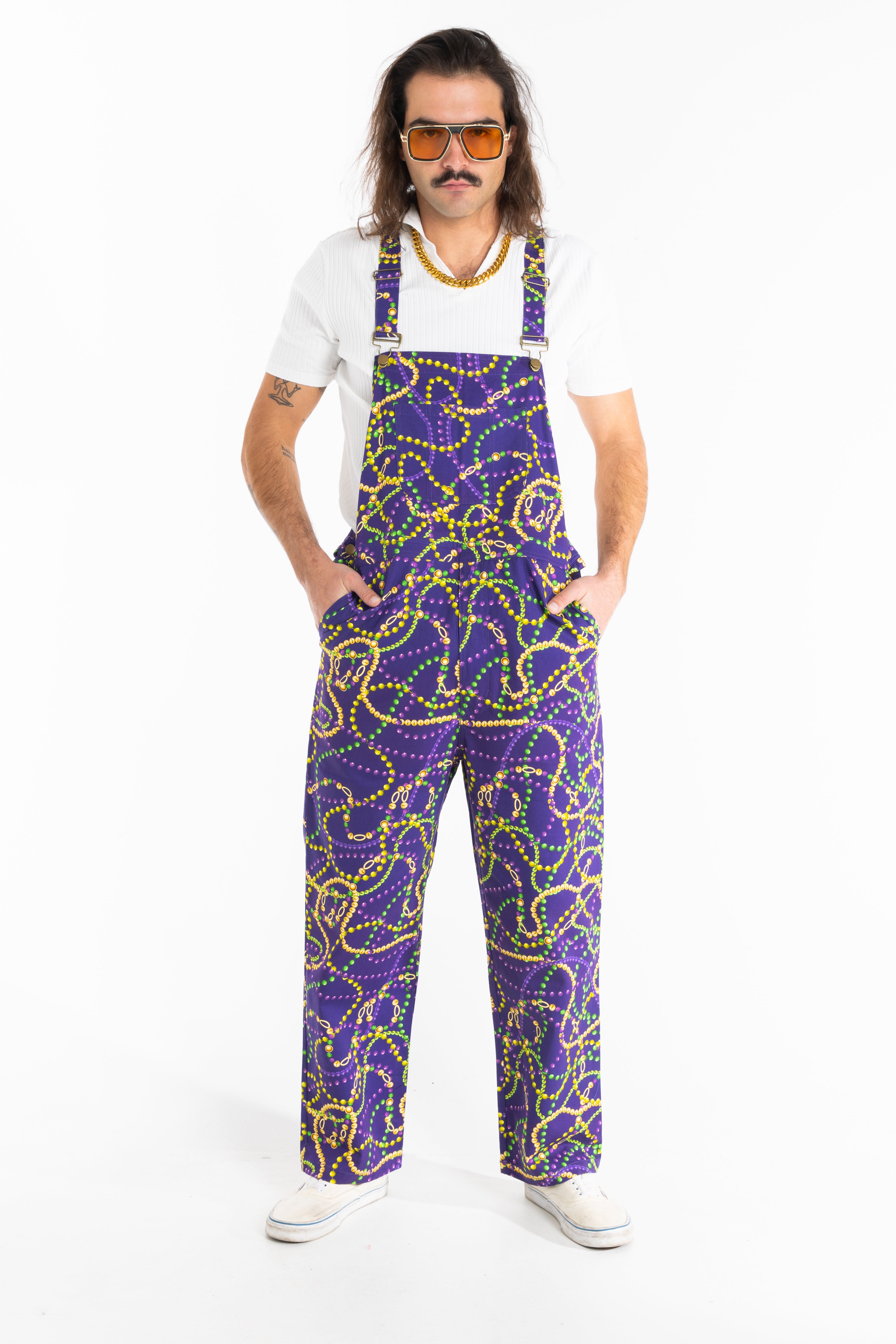 The Carnival Krewe | Mardi Gras Beads Men's Overalls - Shinesty