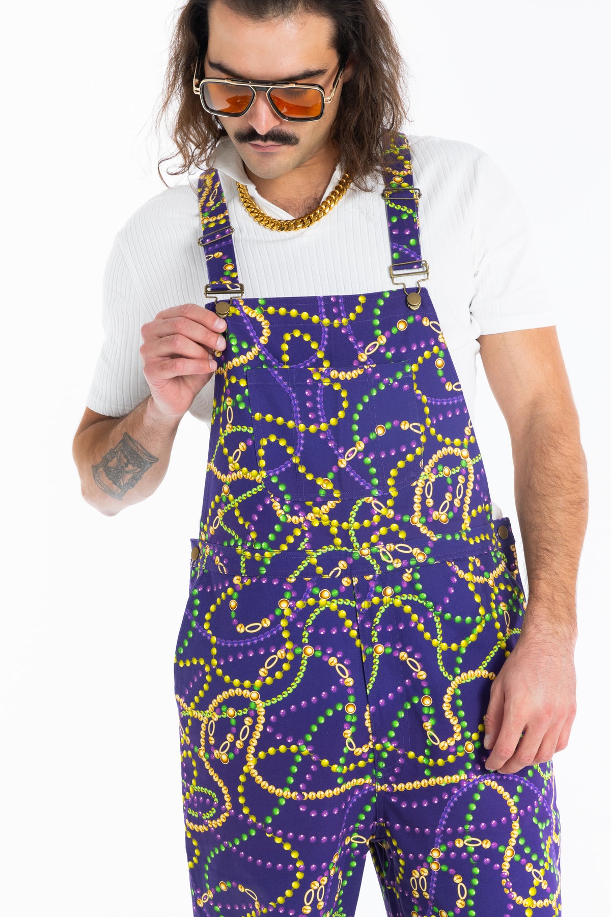 The Carnival Krewe | Mardi Gras Beads Men's Overalls - Shinesty