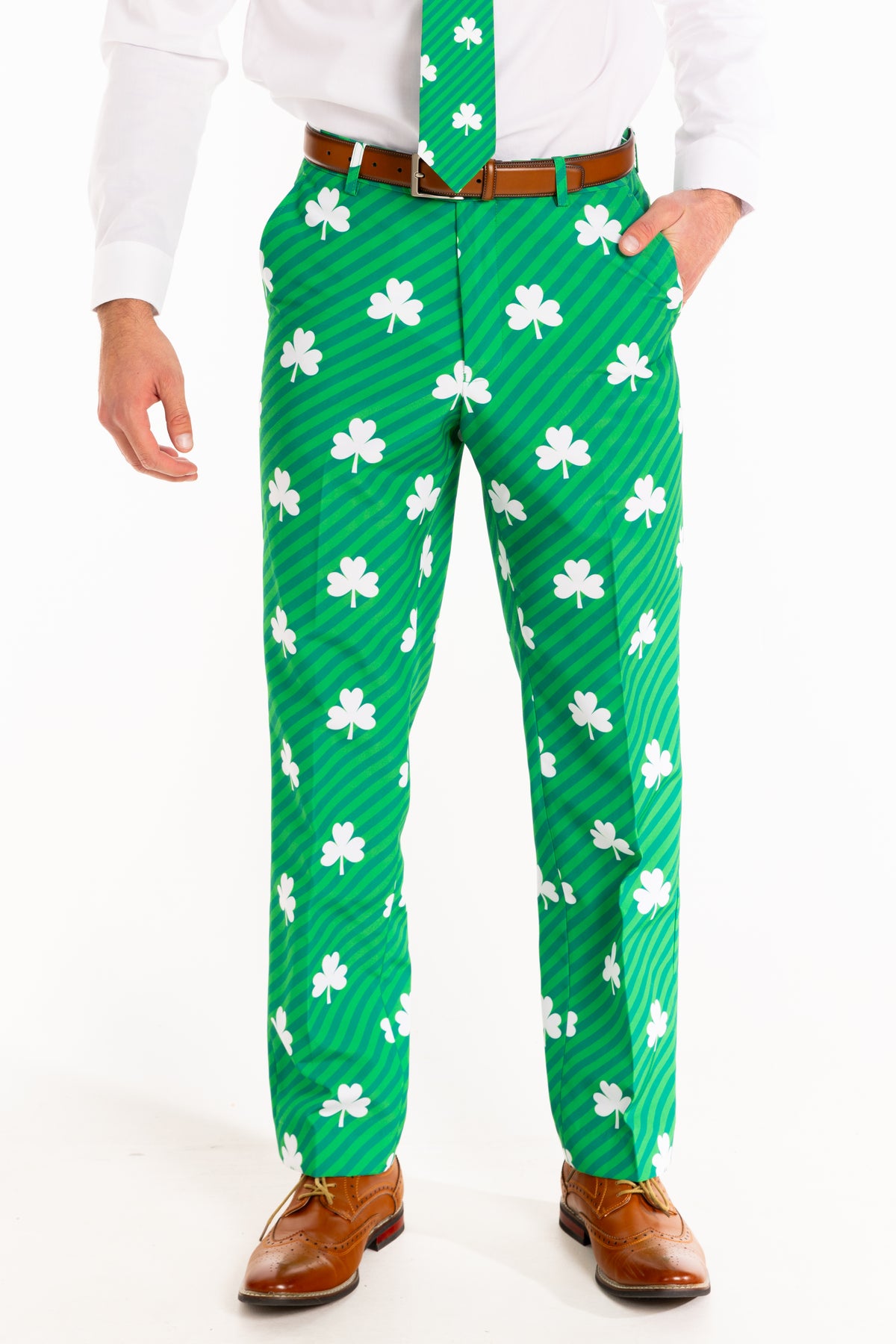 The Blarney Bagpiper | Diagonal Striped Clovers Suit Pants - Shinesty