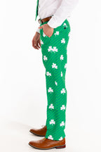 The Blarney Bagpiper | Diagonal Striped Clovers Suit Pants - Shinesty
