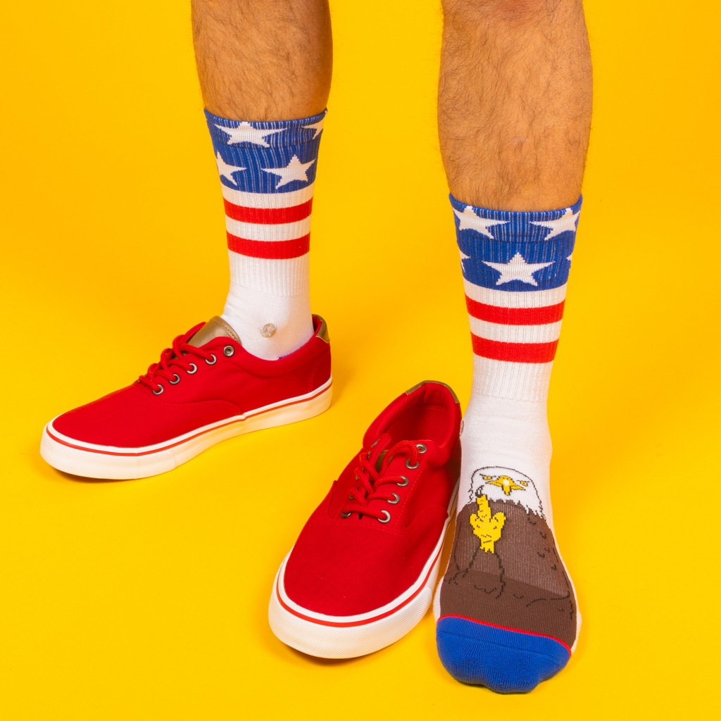 The One Finger Salute | American Flag Heel Hammock™ Crew Socks - Shinesty