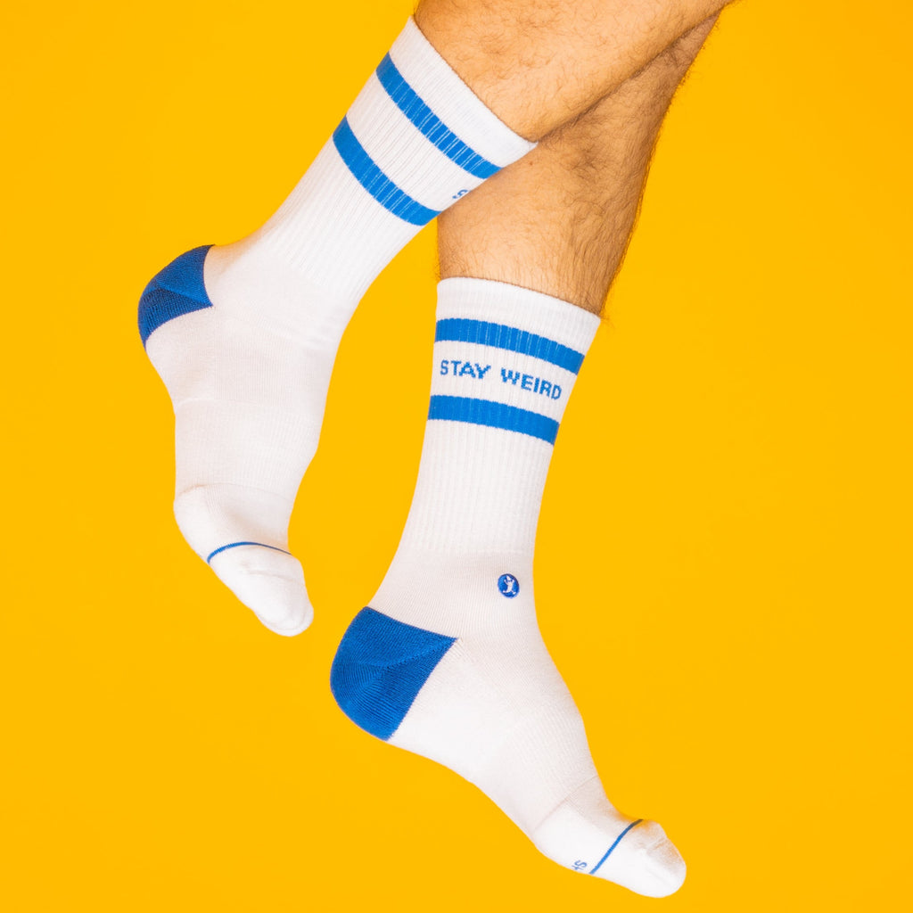 The Cruiser | Blue and White Stripe Heel Hammock™ Crew Socks - Shinesty