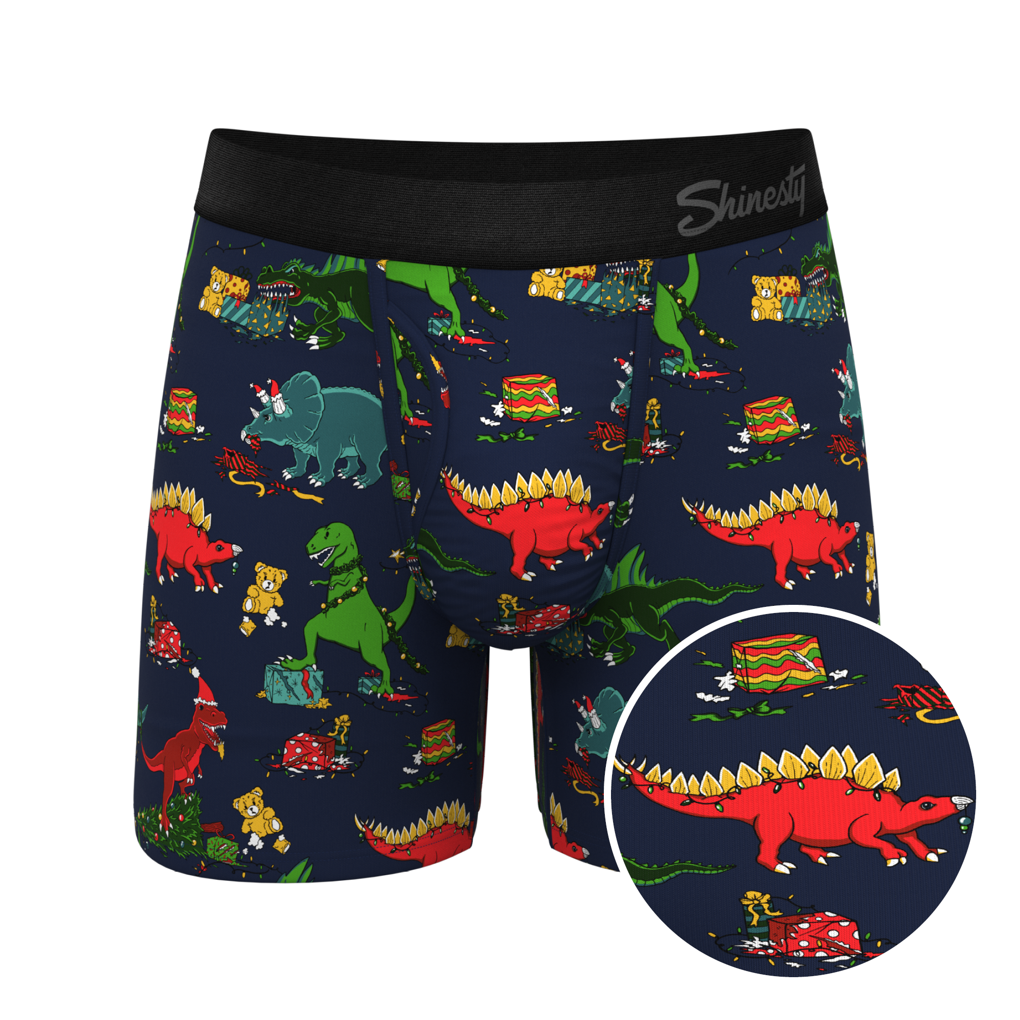 The T-Rexmas | Christmas Dinosaur Ball Hammock® Pouch Underwear With Fly - Shinesty