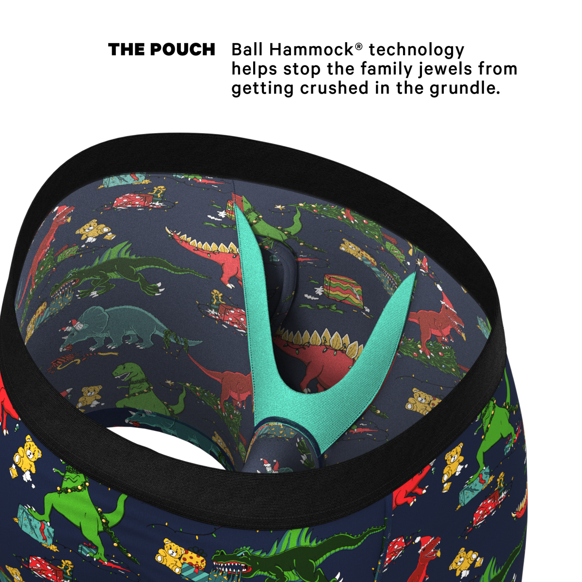The T-Rexmas | Christmas Dinosaur Ball Hammock® Pouch Underwear With Fly - Shinesty
