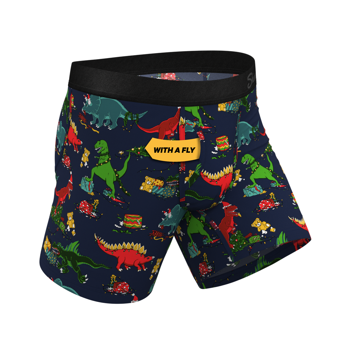 The T-Rexmas | Christmas Dinosaur Ball Hammock® Pouch Underwear With Fly - Shinesty