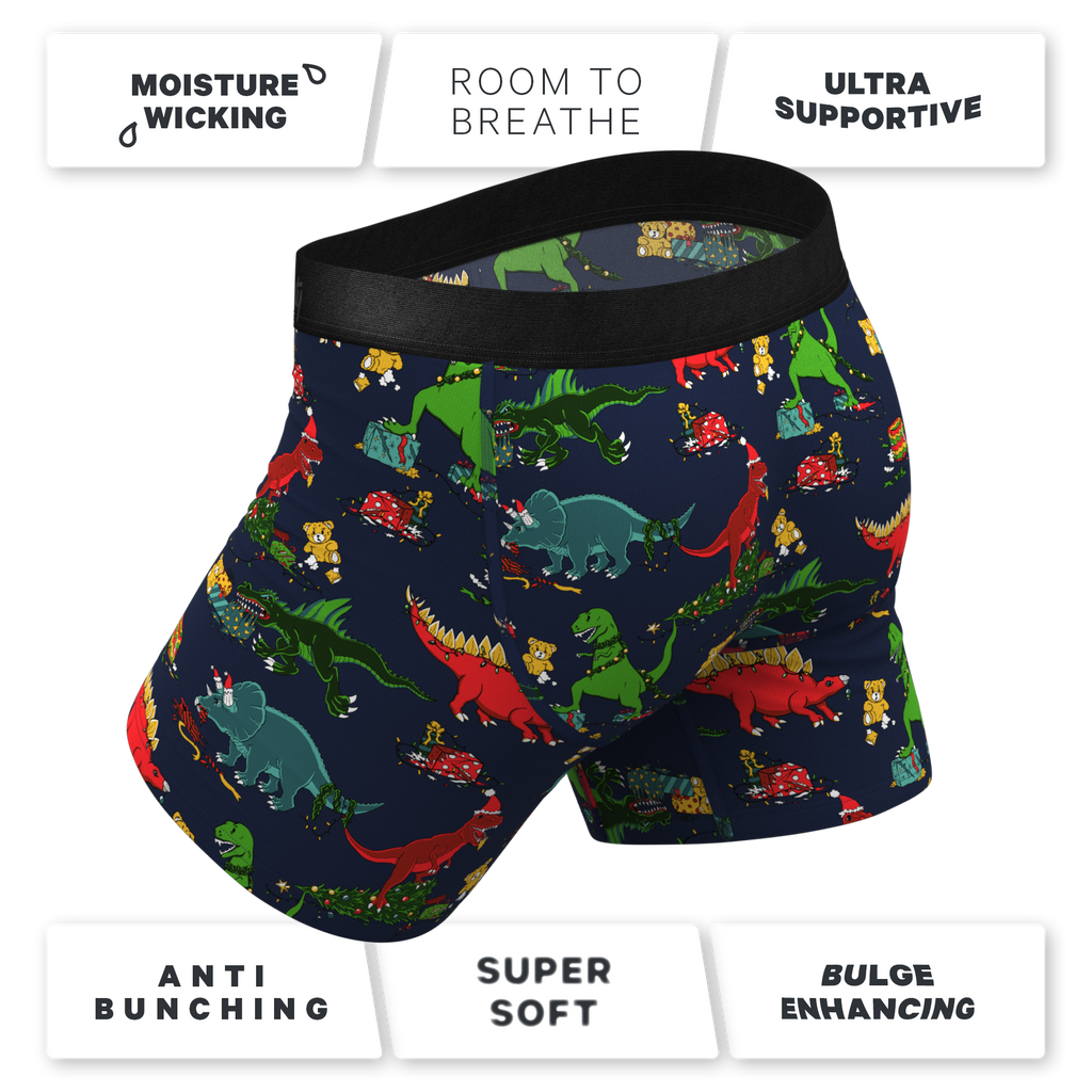 The T-Rexmas | Christmas Dinosaur Ball Hammock® Pouch Underwear With Fly - Shinesty