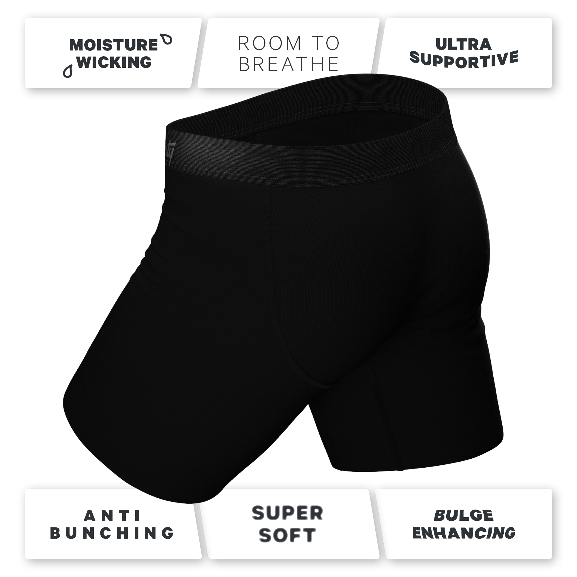The Ash and Ember | Long Leg Black Ball Hammock® Pouch Underwear With Fly 3 Pack - Shinesty