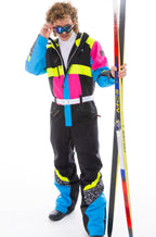 The Black Diamond | Men's Black and Pink Retro One Piece Ski Suit - Shinesty