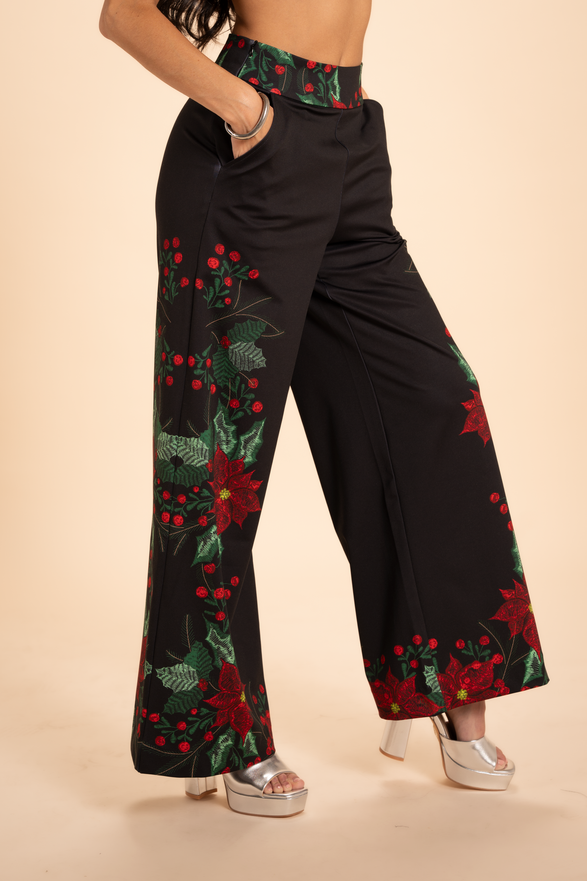 The Centerpiece | Poinsettia Wide Leg Pants - Shinesty