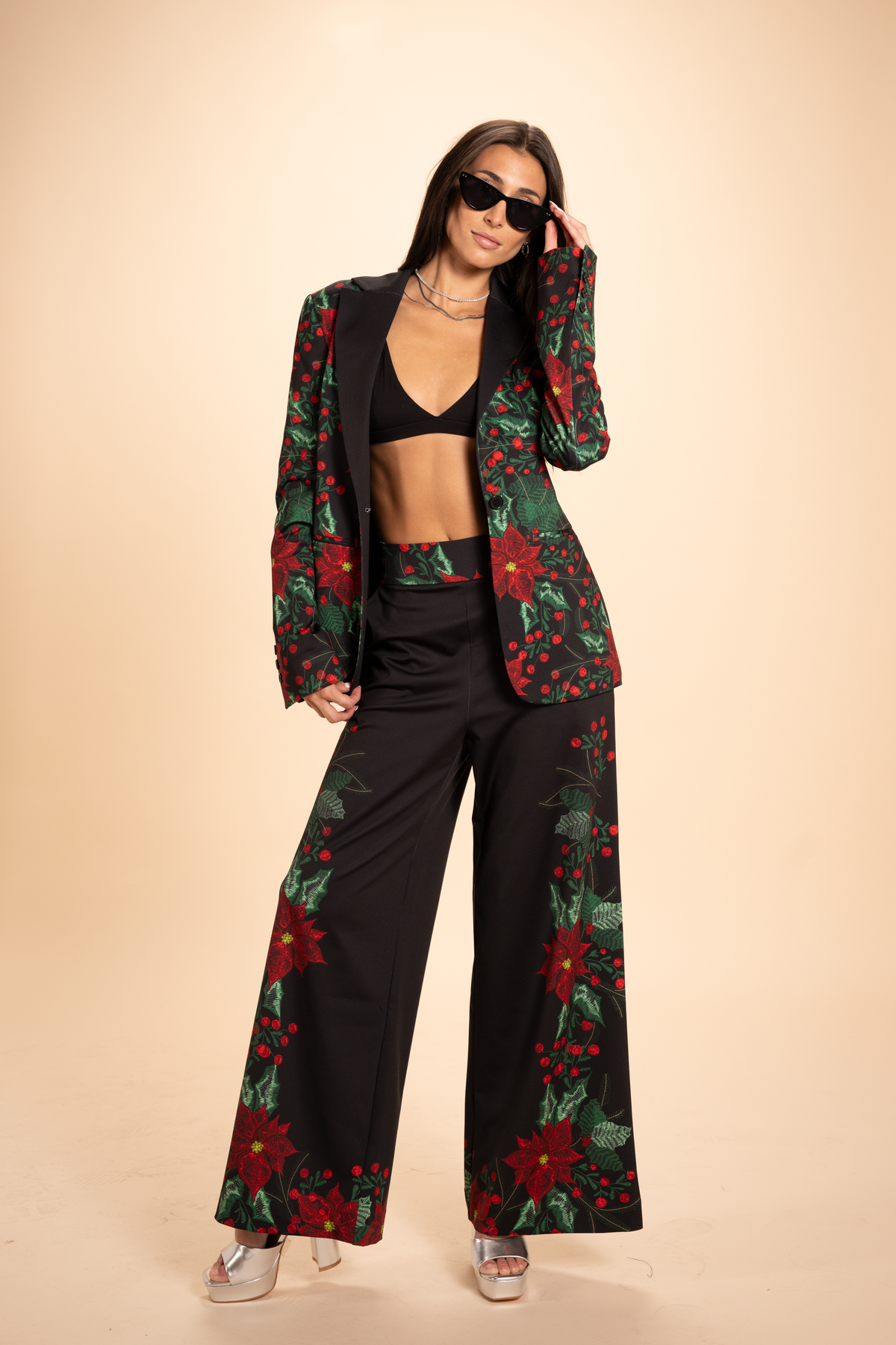 The Centerpiece | Poinsettia Notch Collar Lined Blazer - Shinesty