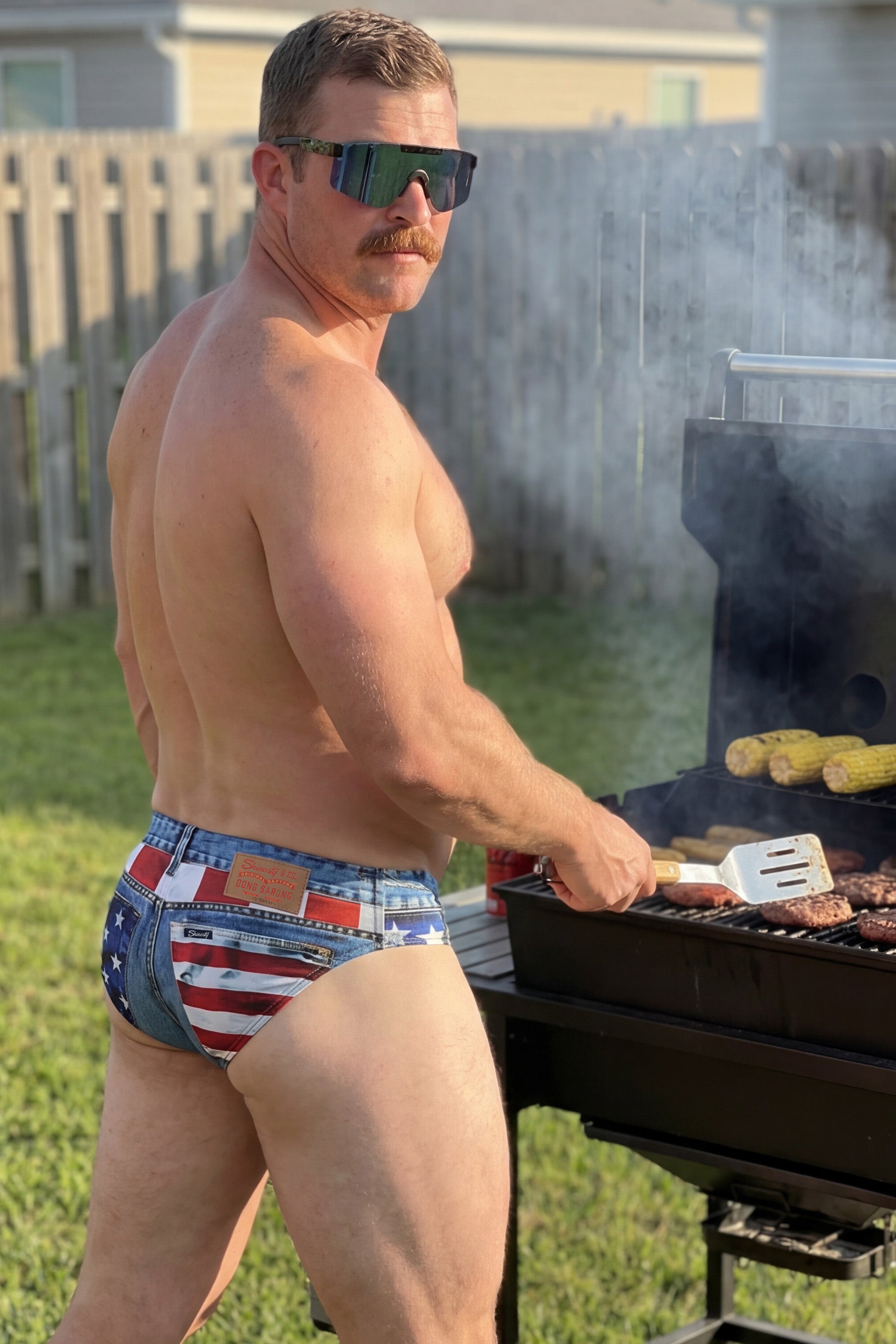 The Chattahoochee Daddy | USA Denim Print Ball Hammock® Pouch Swim Briefs - Shinesty