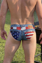 The Chattahoochee Daddy | USA Denim Print Ball Hammock® Pouch Swim Briefs - Shinesty