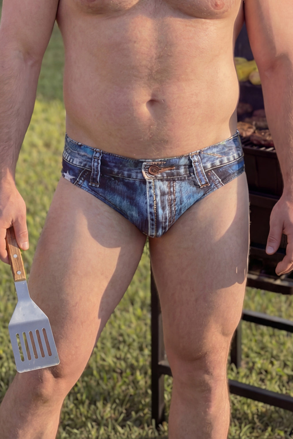 The Chattahoochee Daddy | USA Denim Print Ball Hammock® Pouch Swim Briefs - Shinesty