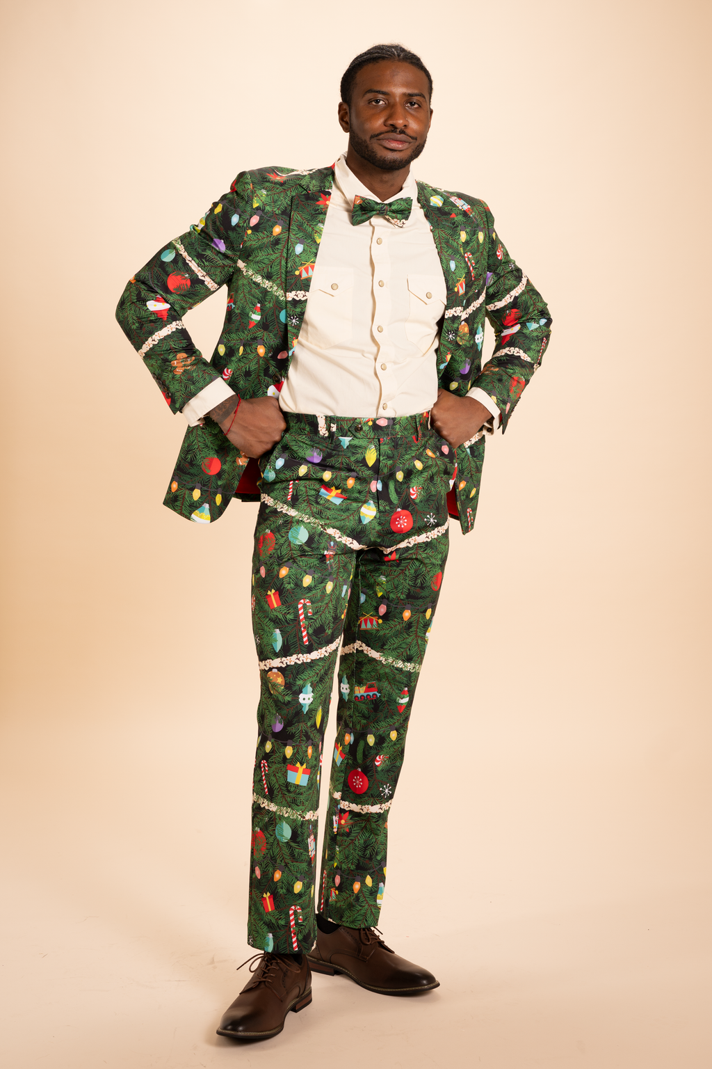 The Christmas Tree Camo | Christmas Tree Print Men's Printed Bow Tie - Shinesty