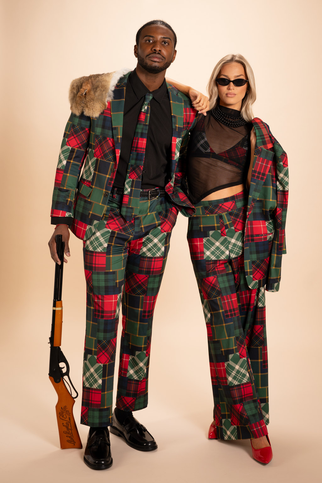 The Clash Of The Tartans | Tartan Patchwork Plaid Notch Collar Lined Blazer - Shinesty