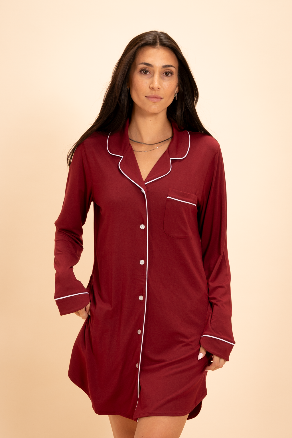 The Cranberry Cocktail | Crimson SleepDeep™ Long Sleeve Pajama Dress - Shinesty