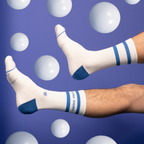 The Cruiser | Blue and White Stripe Heel Hammock™ Crew Socks - Shinesty