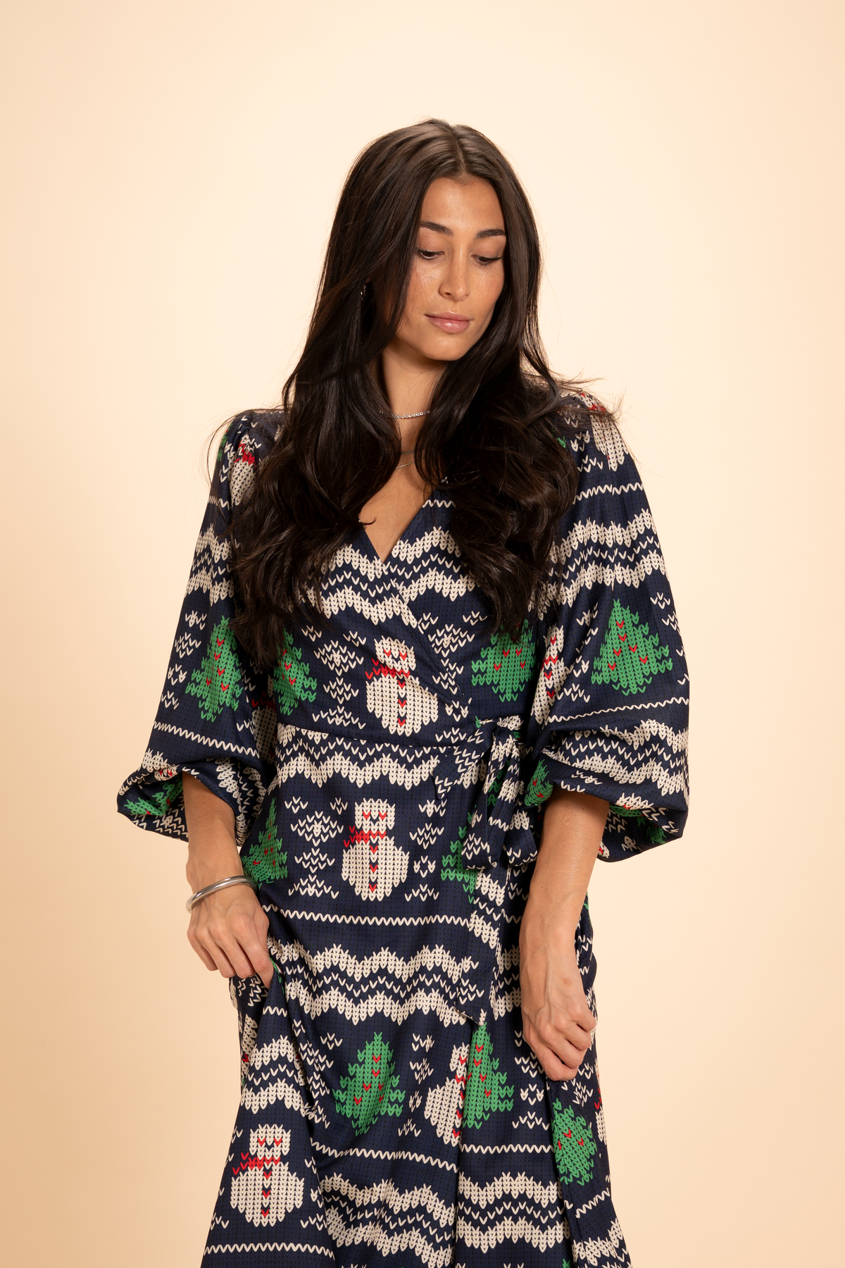 The Eggnog Aficionado | Snowman Fair Isle Long Sleeve Dress - Shinesty
