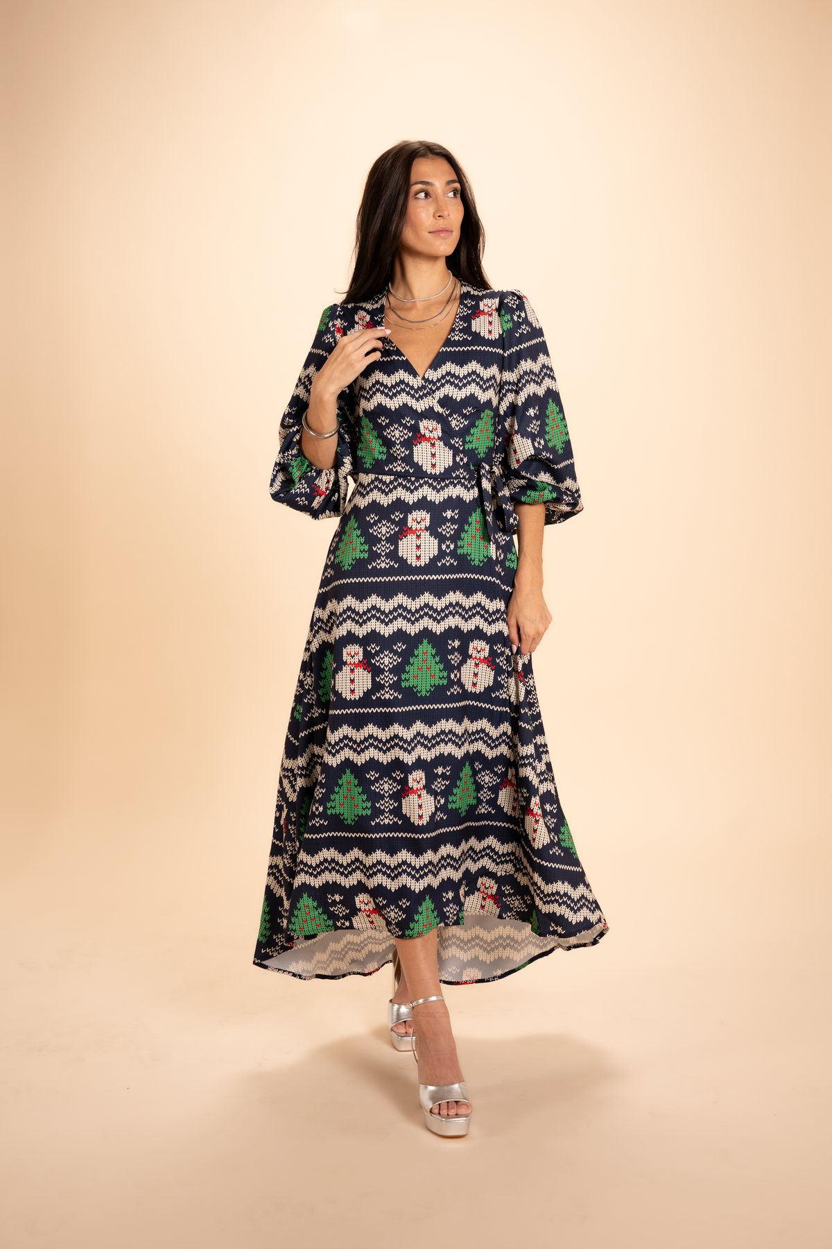The Eggnog Aficionado | Snowman Fair Isle Long Sleeve Dress - Shinesty