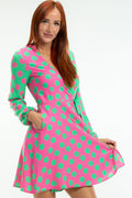 The High Stakes | Derby Pink And Green Polka Dot Wrap Dress - Shinesty