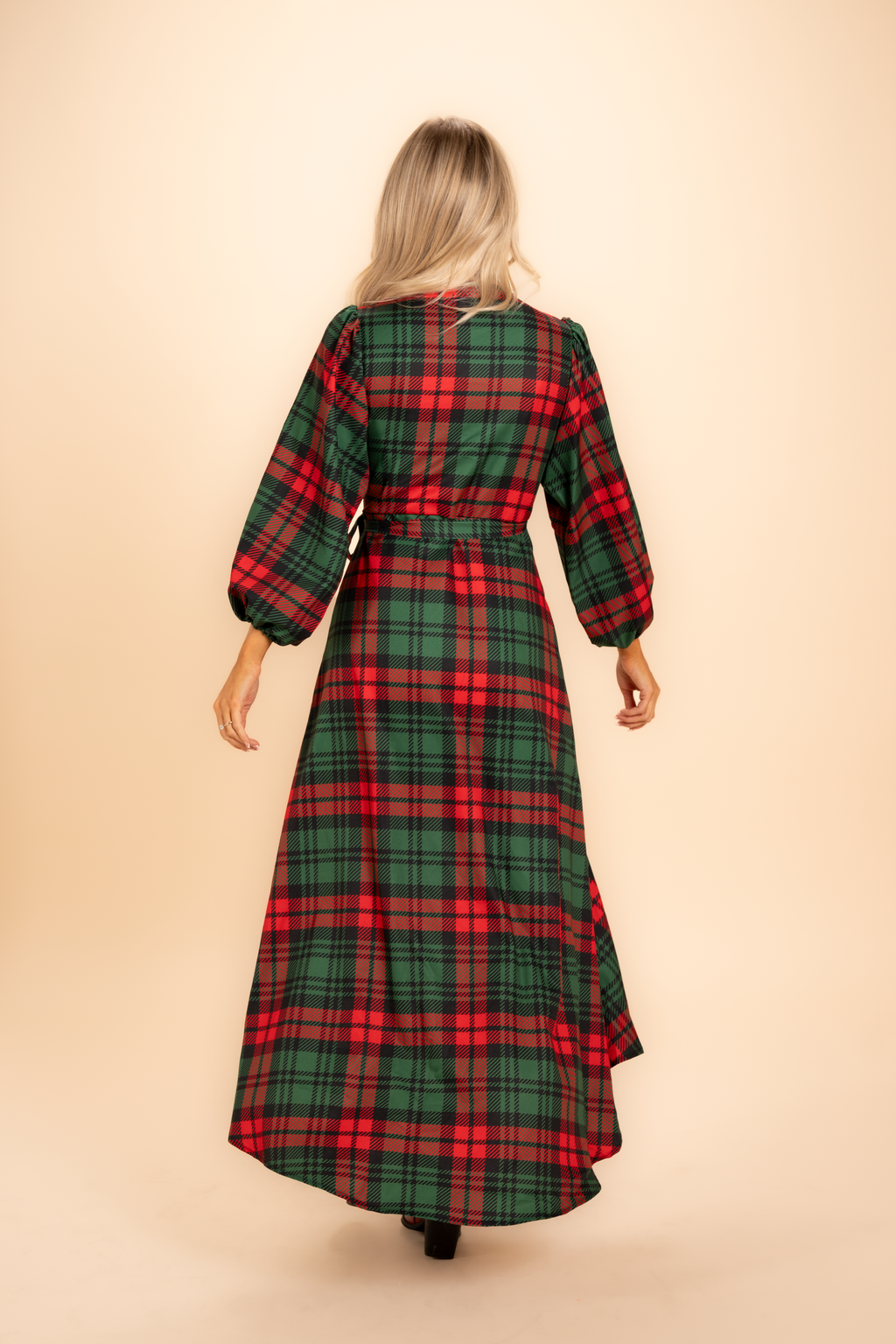 The Lincoln Log Love Daddy/Lady | Women's Green Plaid Christmas Long Sleeve Dress - Shinesty