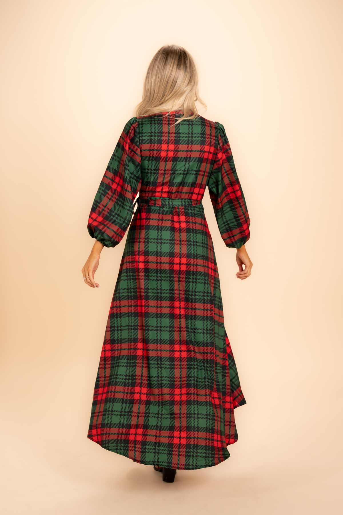 The Lincoln Log Love Daddy/Lady | Women's Green Plaid Christmas Long Sleeve Dress - Shinesty