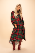 The Lincoln Log Love Daddy/Lady | Women's Green Plaid Christmas Long Sleeve Dress - Shinesty