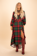 The Lincoln Log Love Daddy/Lady | Women's Green Plaid Christmas Long Sleeve Dress - Shinesty