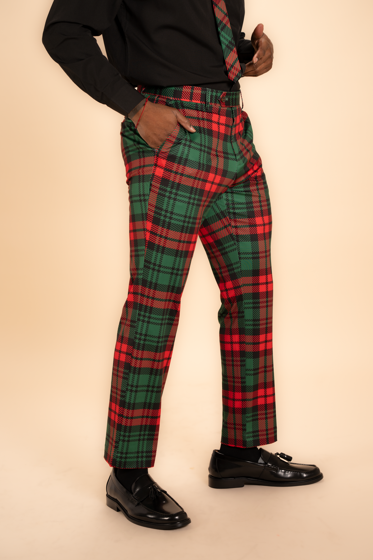 The Lincoln Log Love Daddy/Lady | Men's Green Plaid Christmas Men's Printed Suit Pants - Shinesty